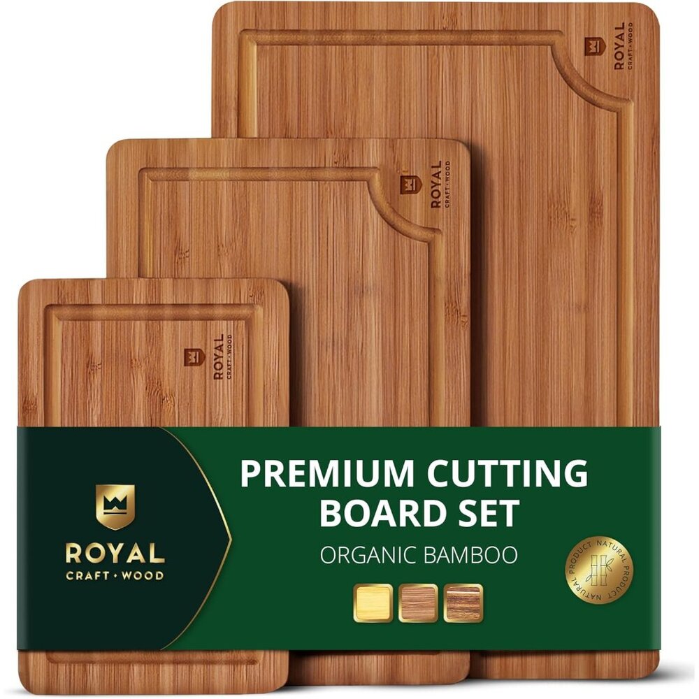 Wooden Cutting Boards for Kitchen Meal Prep & Serving - Bamboo Wood Serving Boar